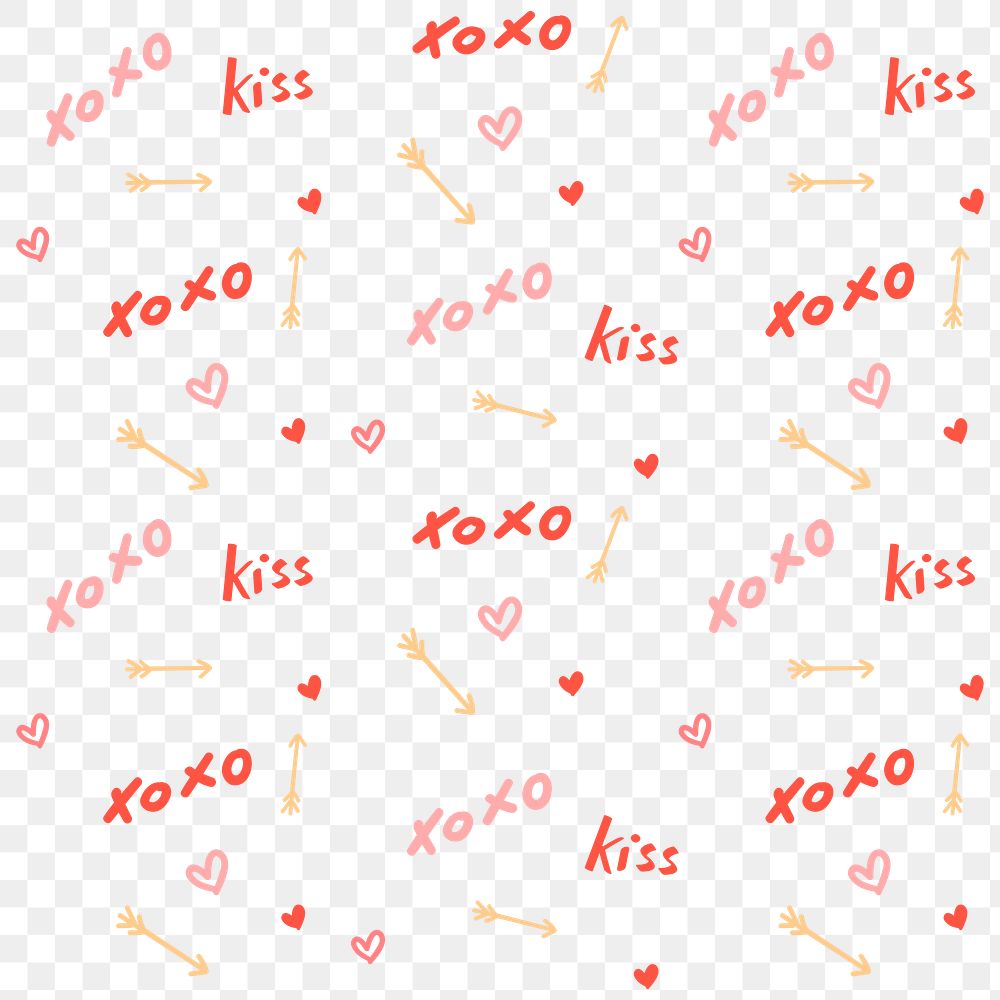 Xoxo kiss typography pattern png on transparent background