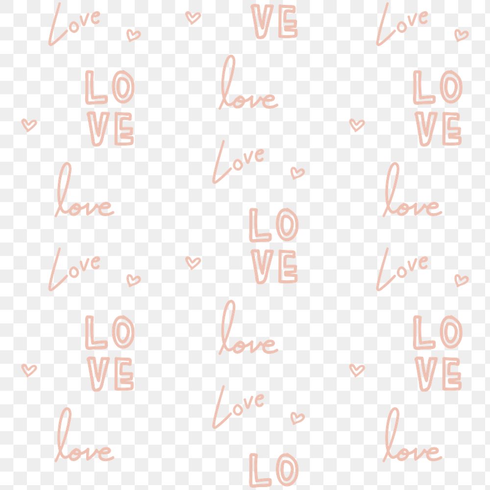 LOVE typography pattern png on transparent background