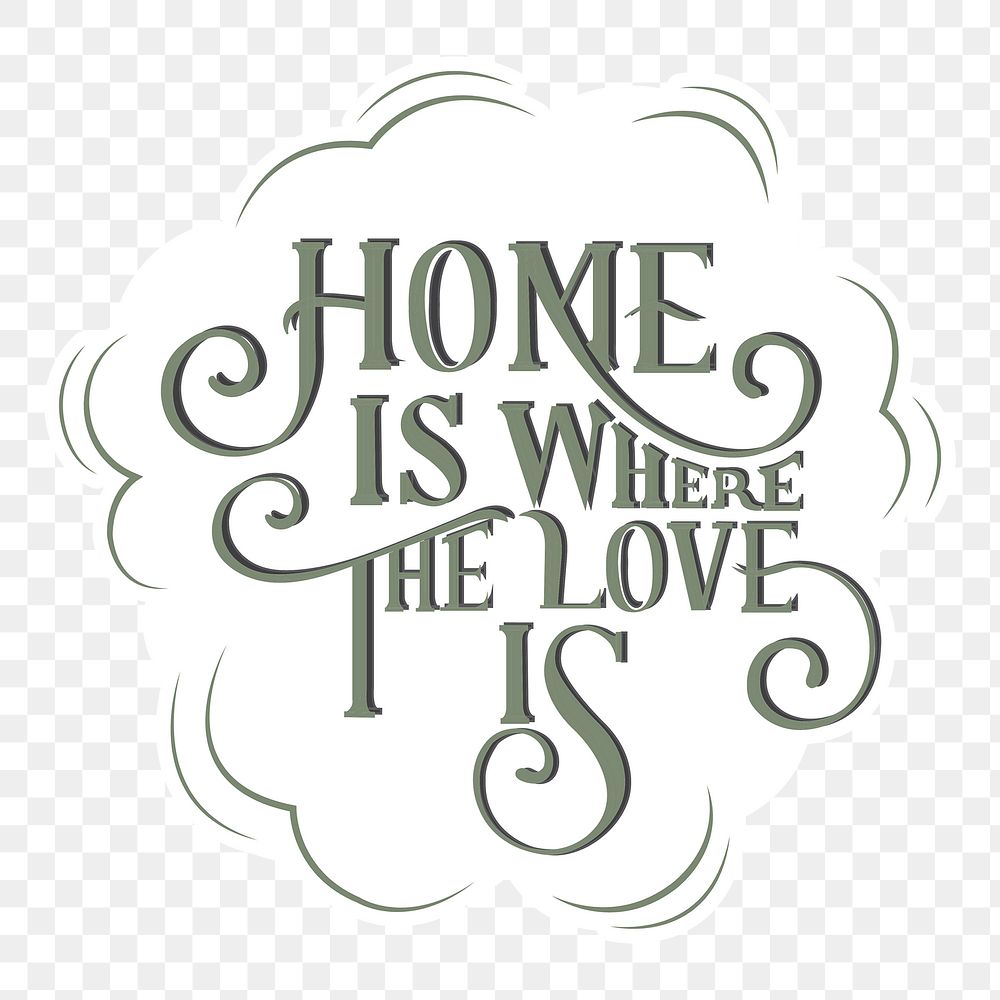 Calligraphy sticker home is where the love is