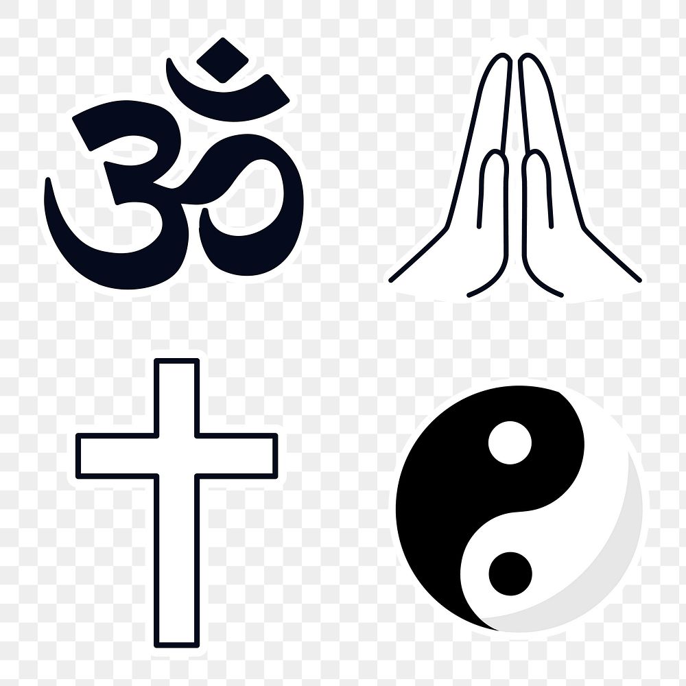 Mixed religious symbols sticker design element set