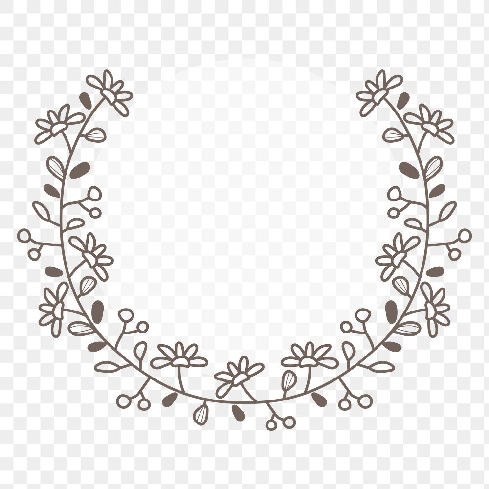 Floral logo element png, brown botanical illustration in transparent background
