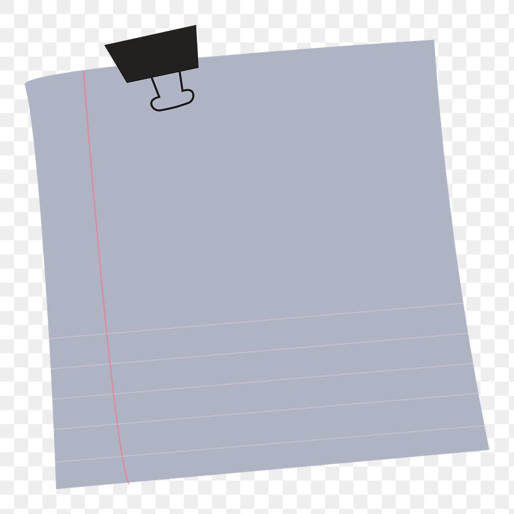 Blank lined notepaper set with binder clip on transparent