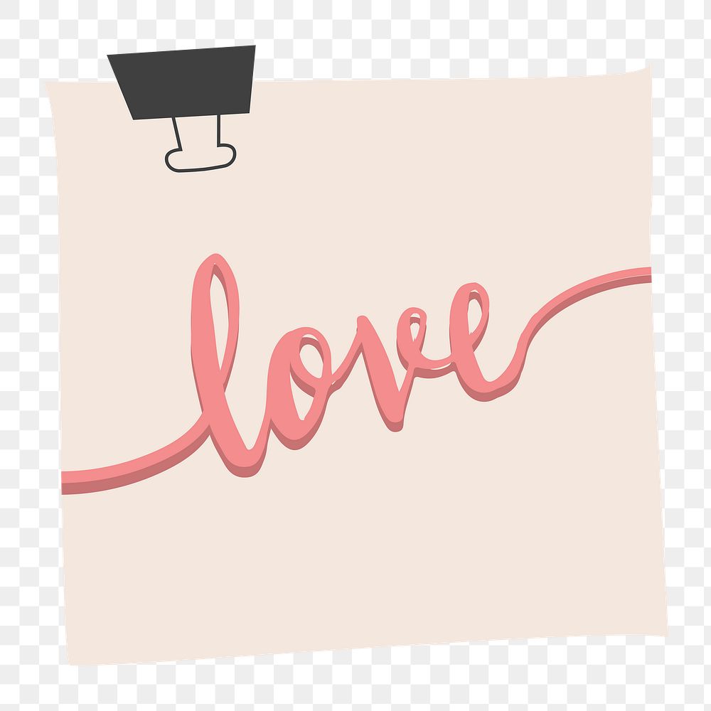 Love word message on notepaper set with binder clip on transparent