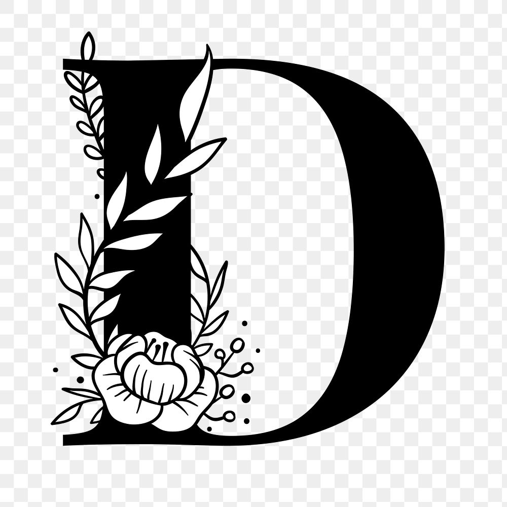 Png letter D floral font typography