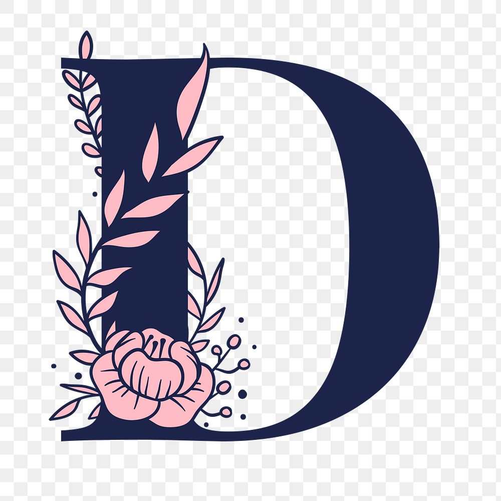 Png letter D floral font typography