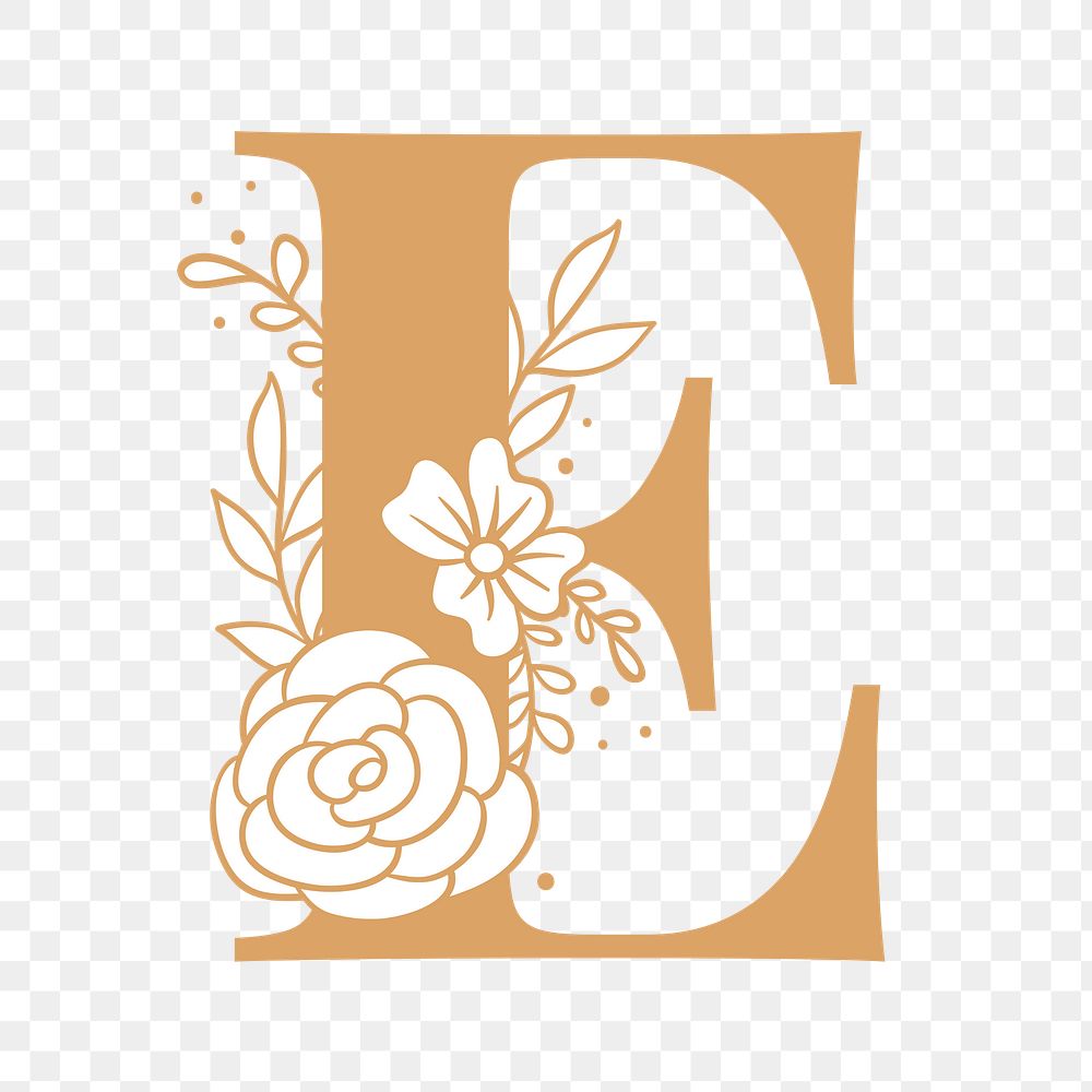 Letter E floral font typography png