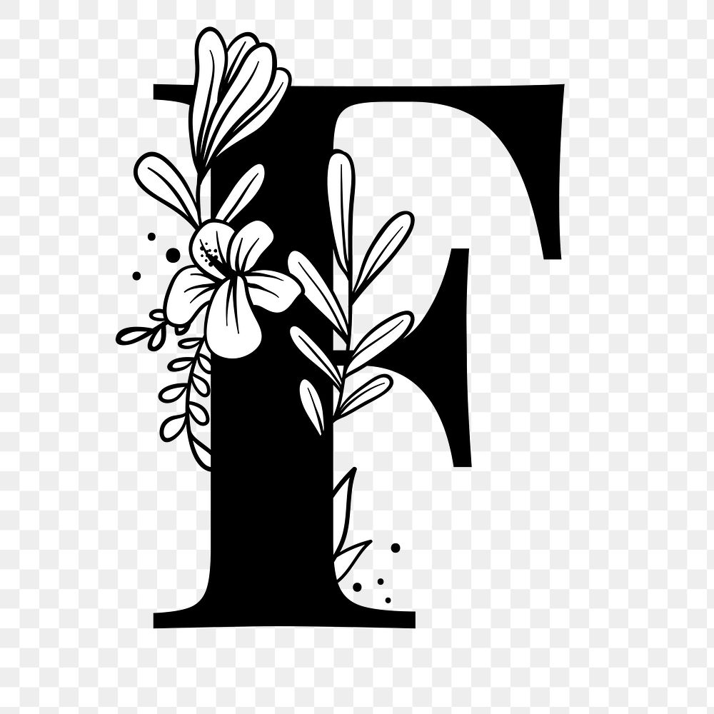 Png letter F floral font typography