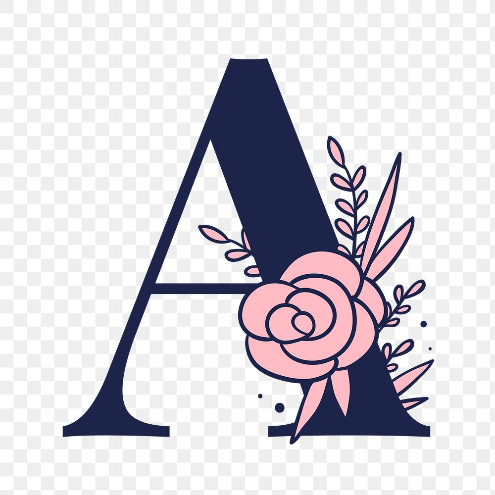 Letter A script png floral alphabet
