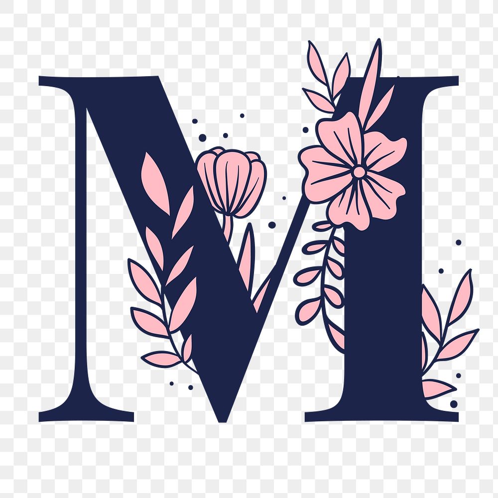Letter M script png floral alphabet