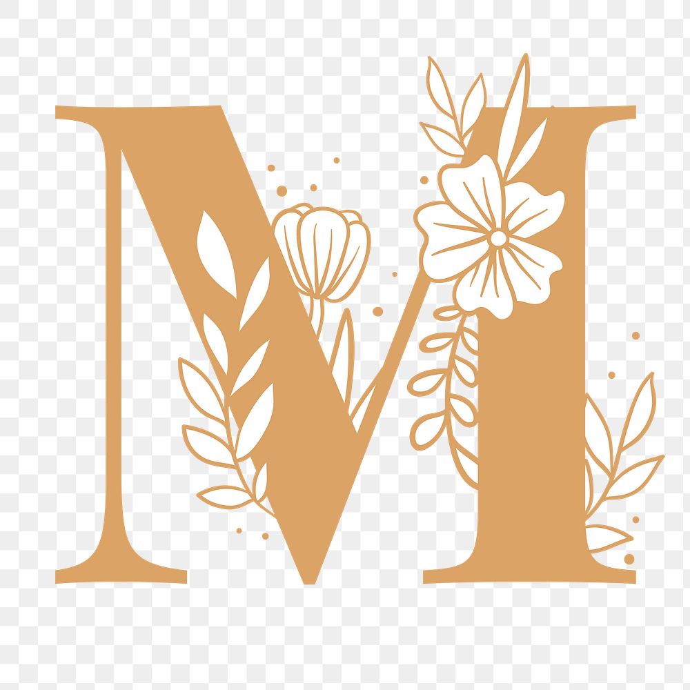 Letter M floral font typography png