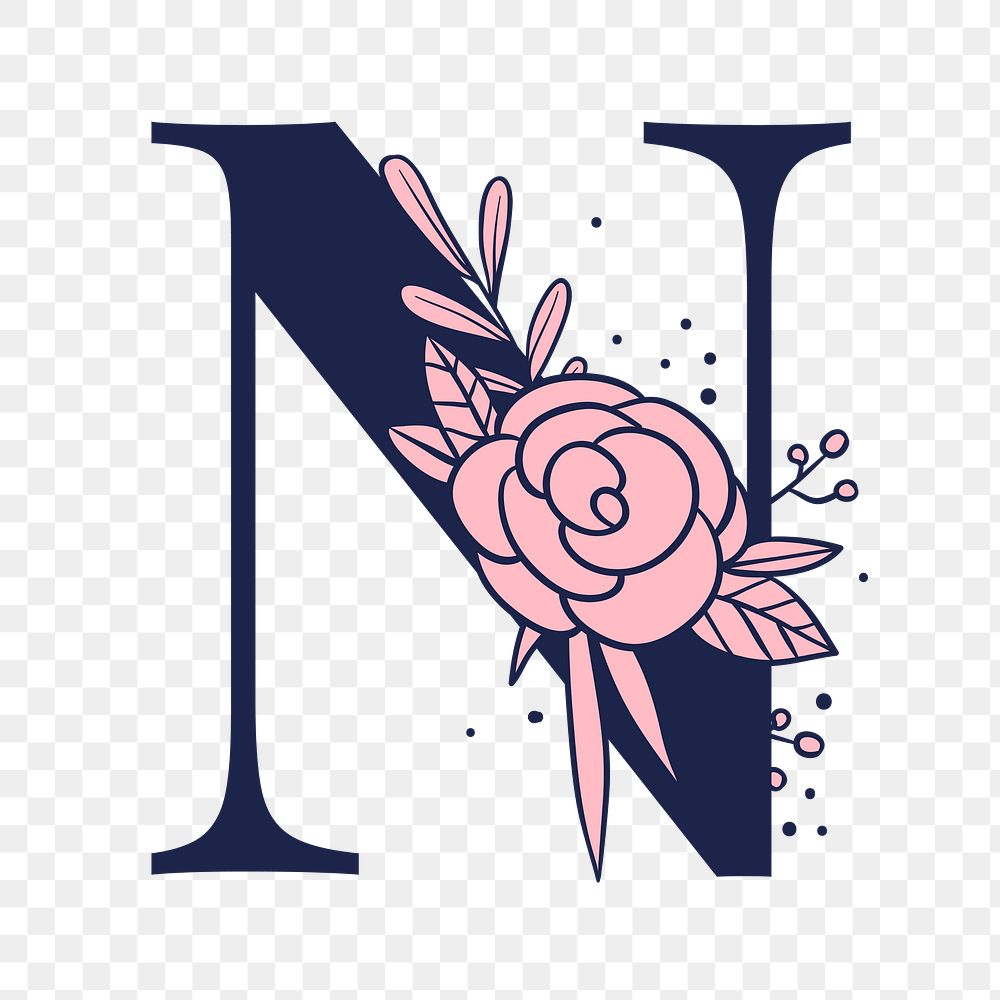 Png letter N floral font typography