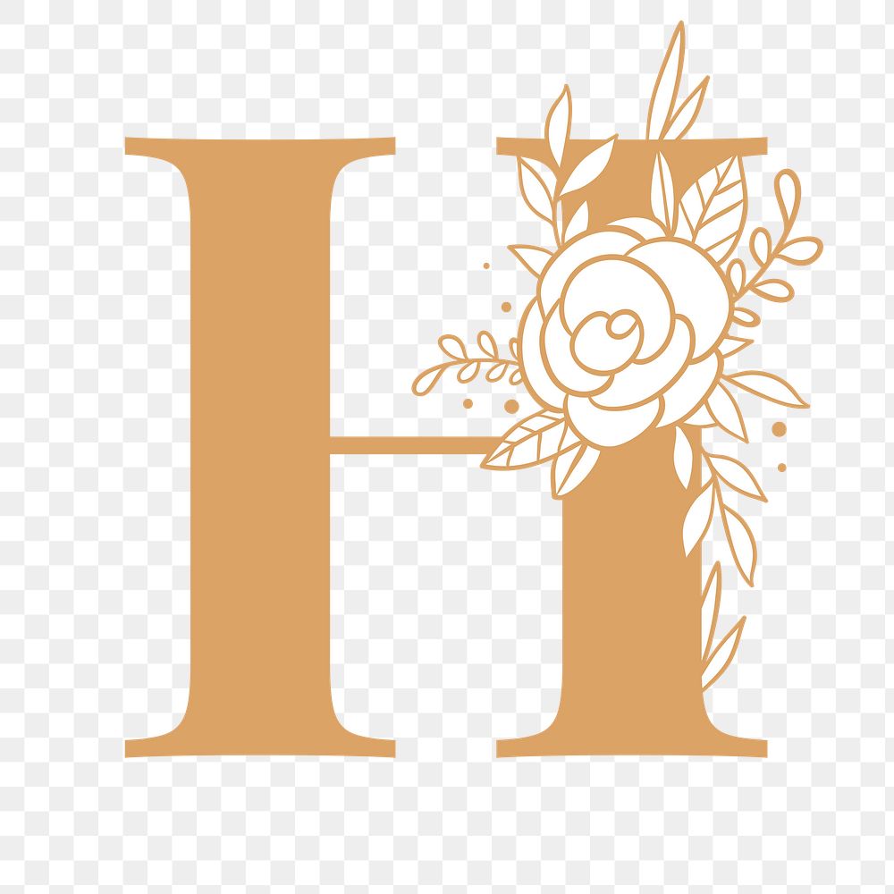 Letter H floral font typography png
