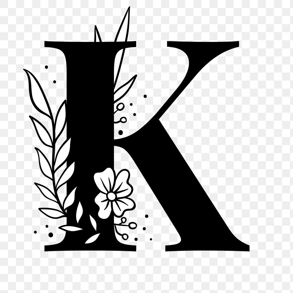 Png letter K floral font typography