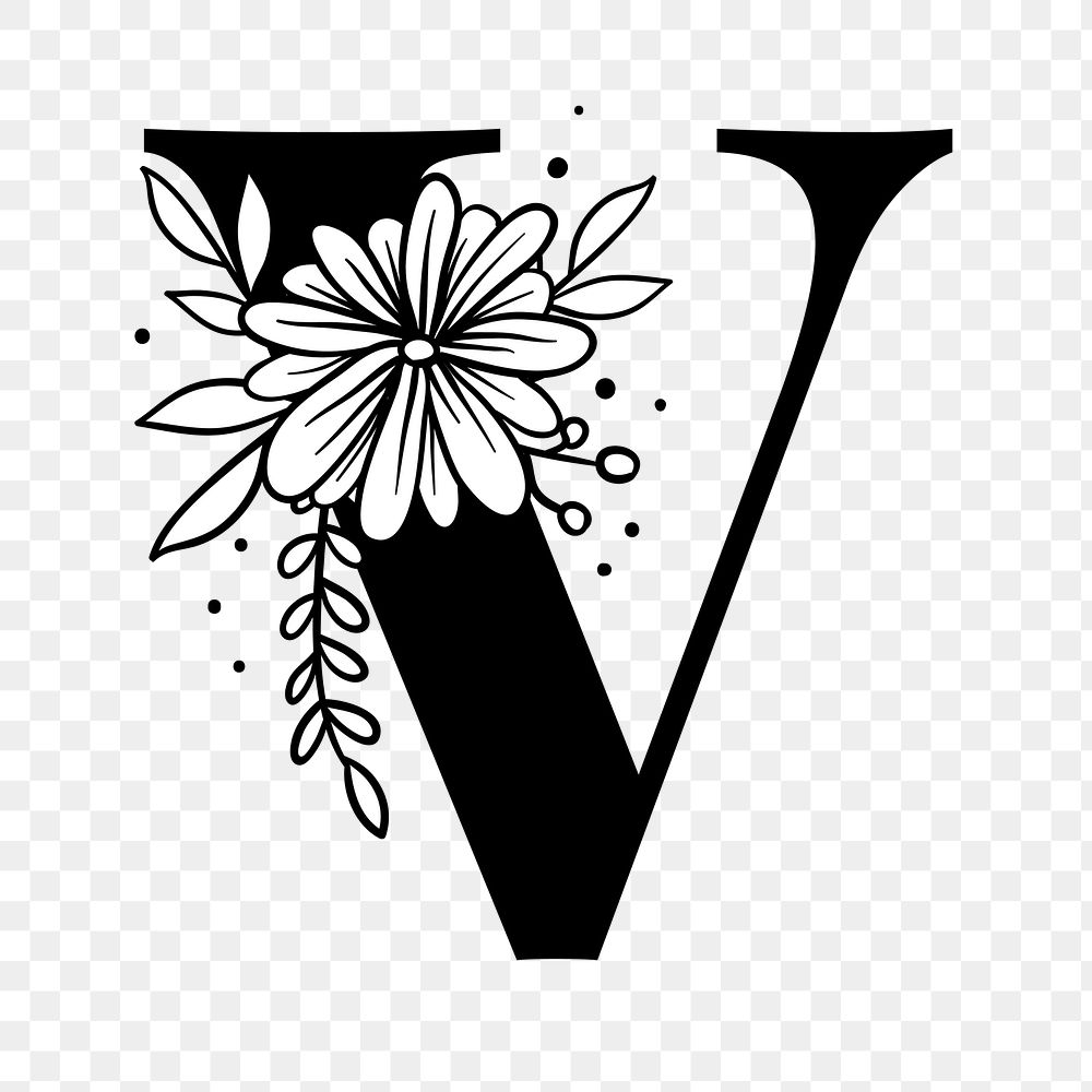 Png V floral alphabet typography