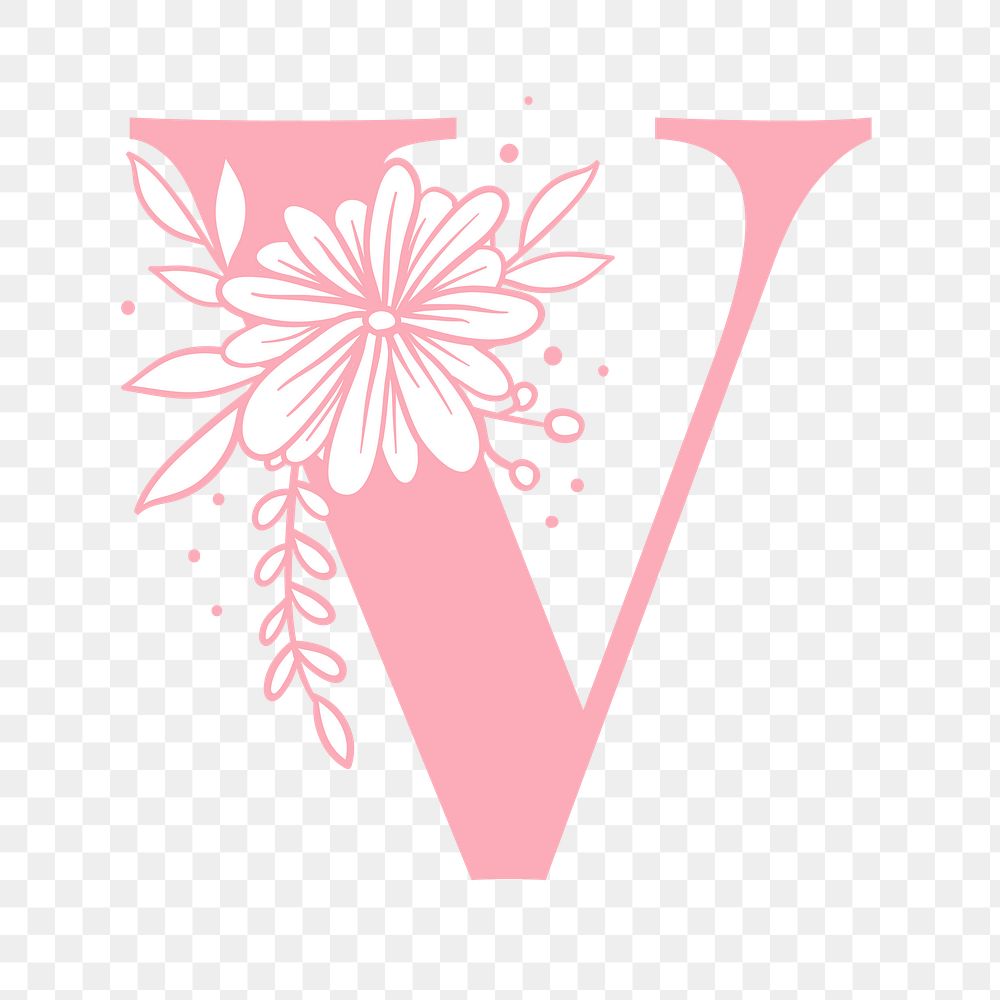 Png V floral alphabet typography