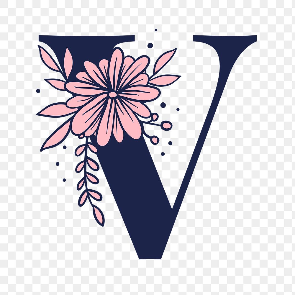 Png letter V floral font typography