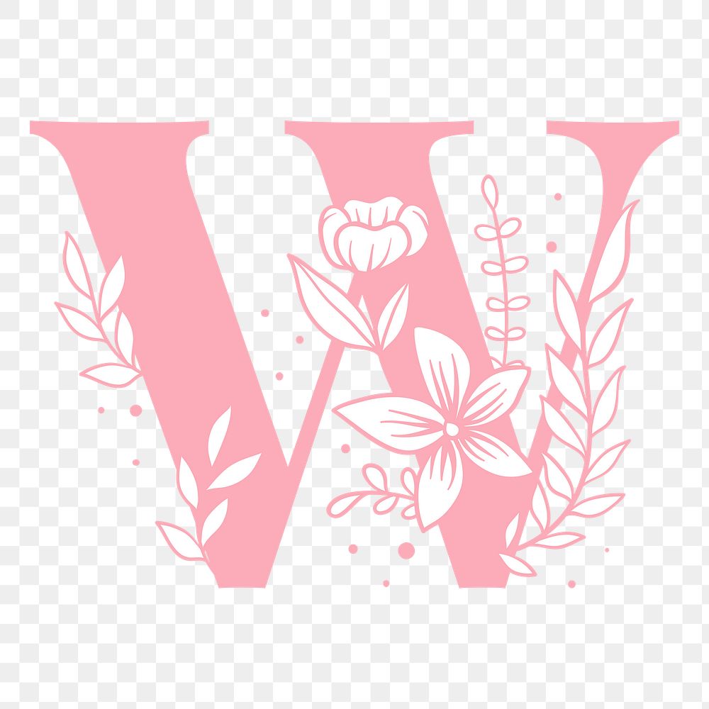 Floral W letter png alphabet