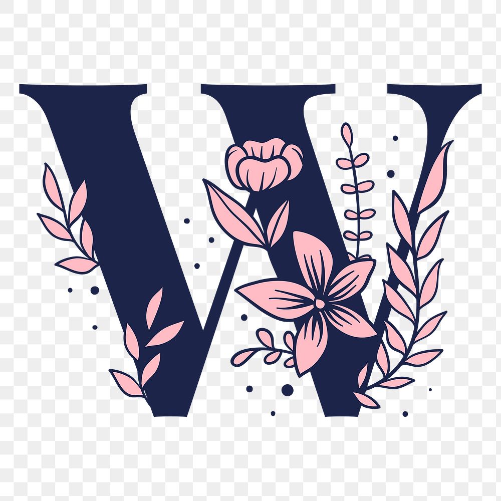 Png letter W floral font typography