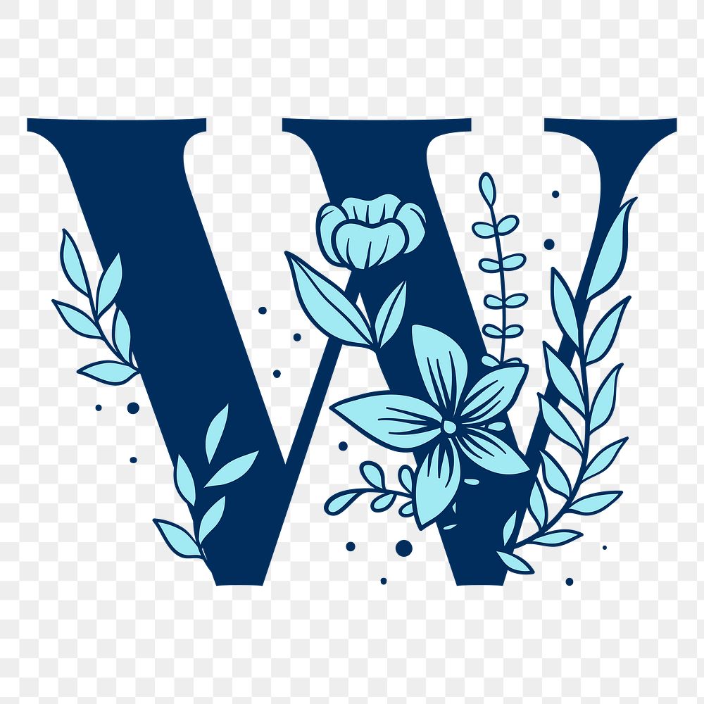 Flower letter W png blue font