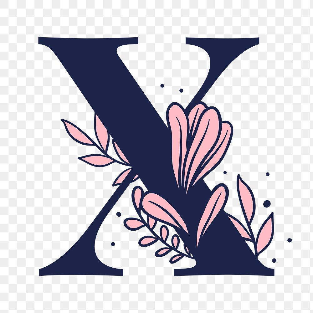 Png letter X floral font typography