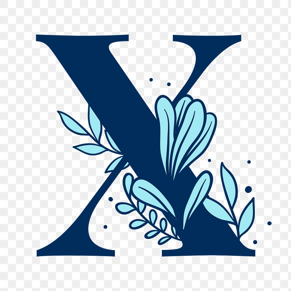 Flower letter X png blue font