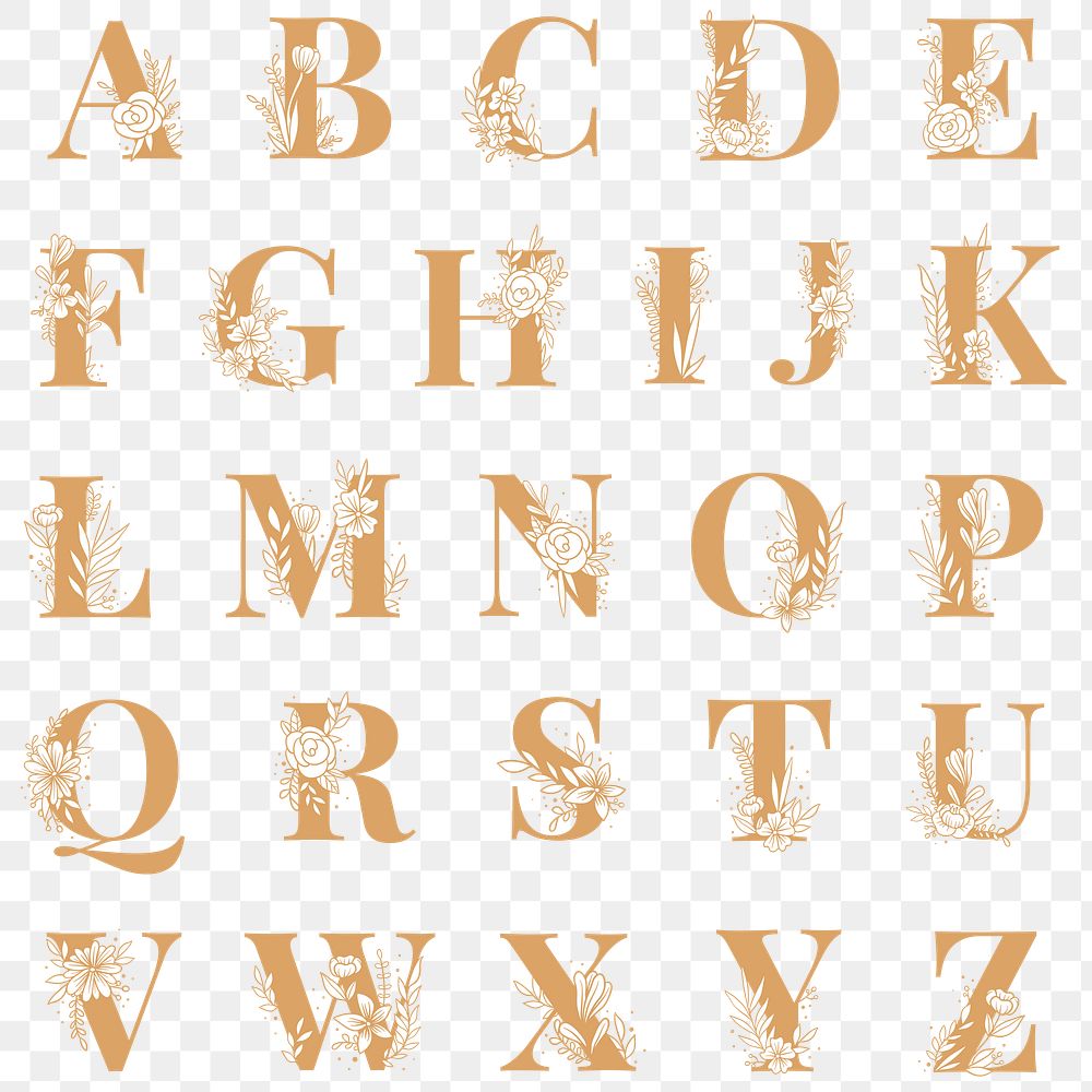 Alphabet floral font typography png set