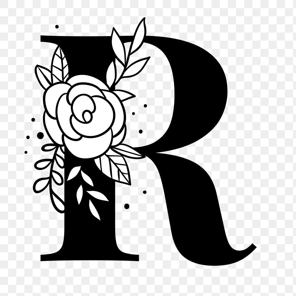 Png letter R floral font typography