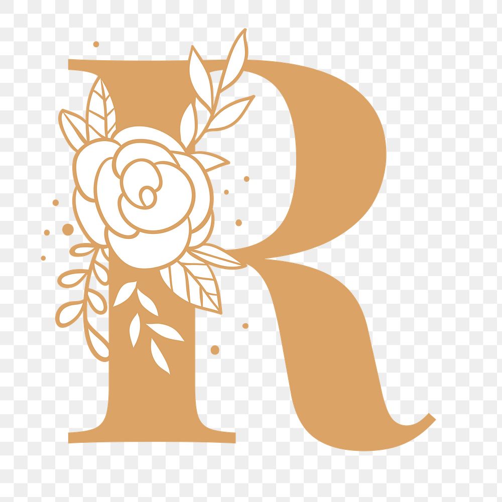 Letter R floral font typography png