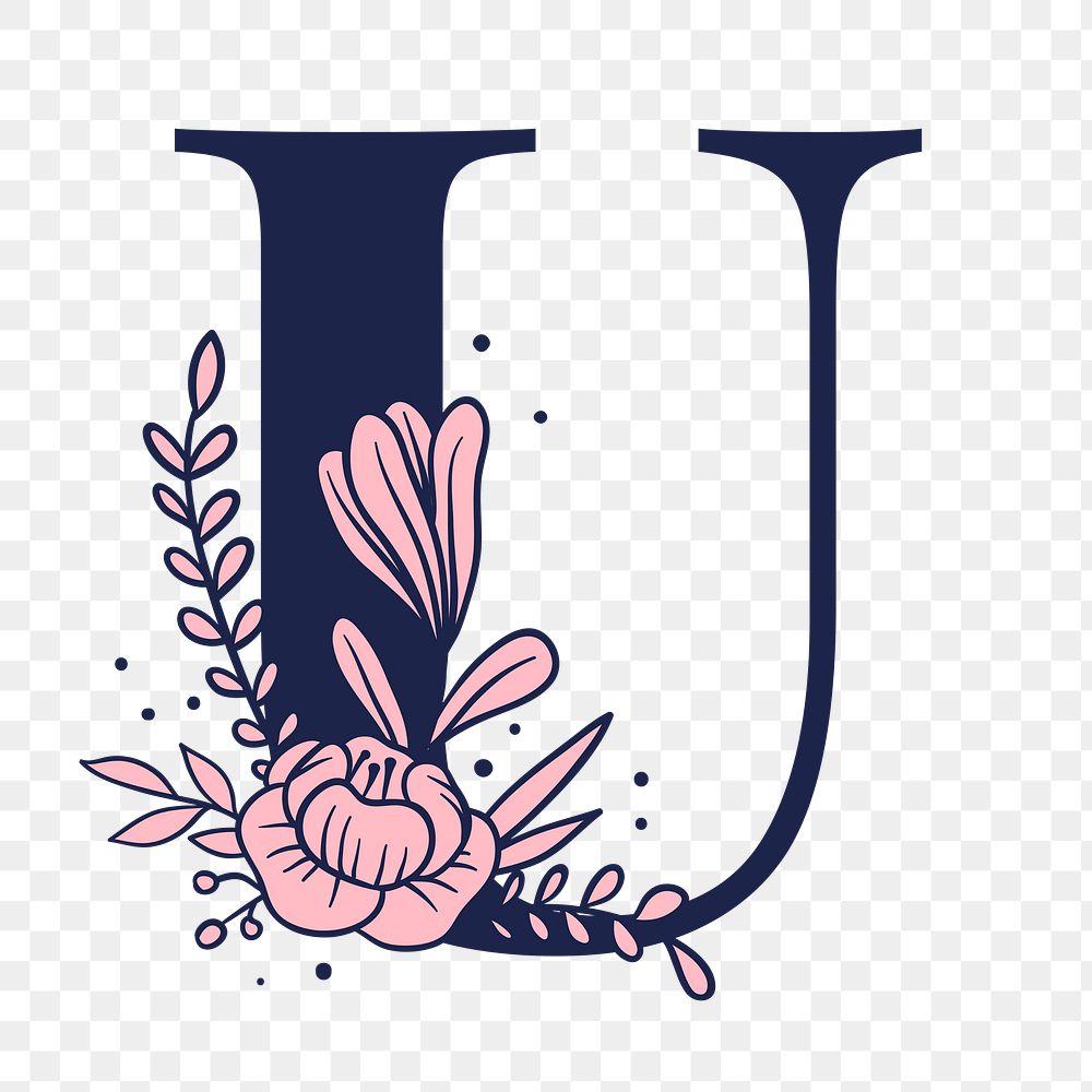 Png letter U floral font typography