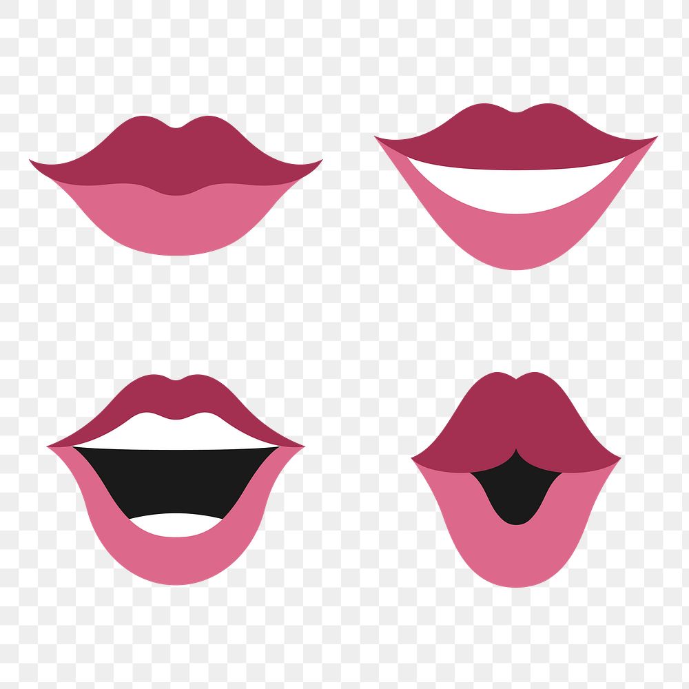 Pink lips design element collection transparent png