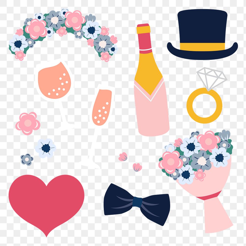 Wedding stickers collection transparent png