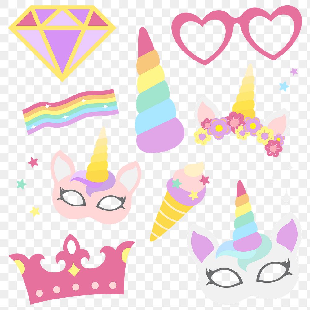 Pastel unicorn stickers collection transparent png