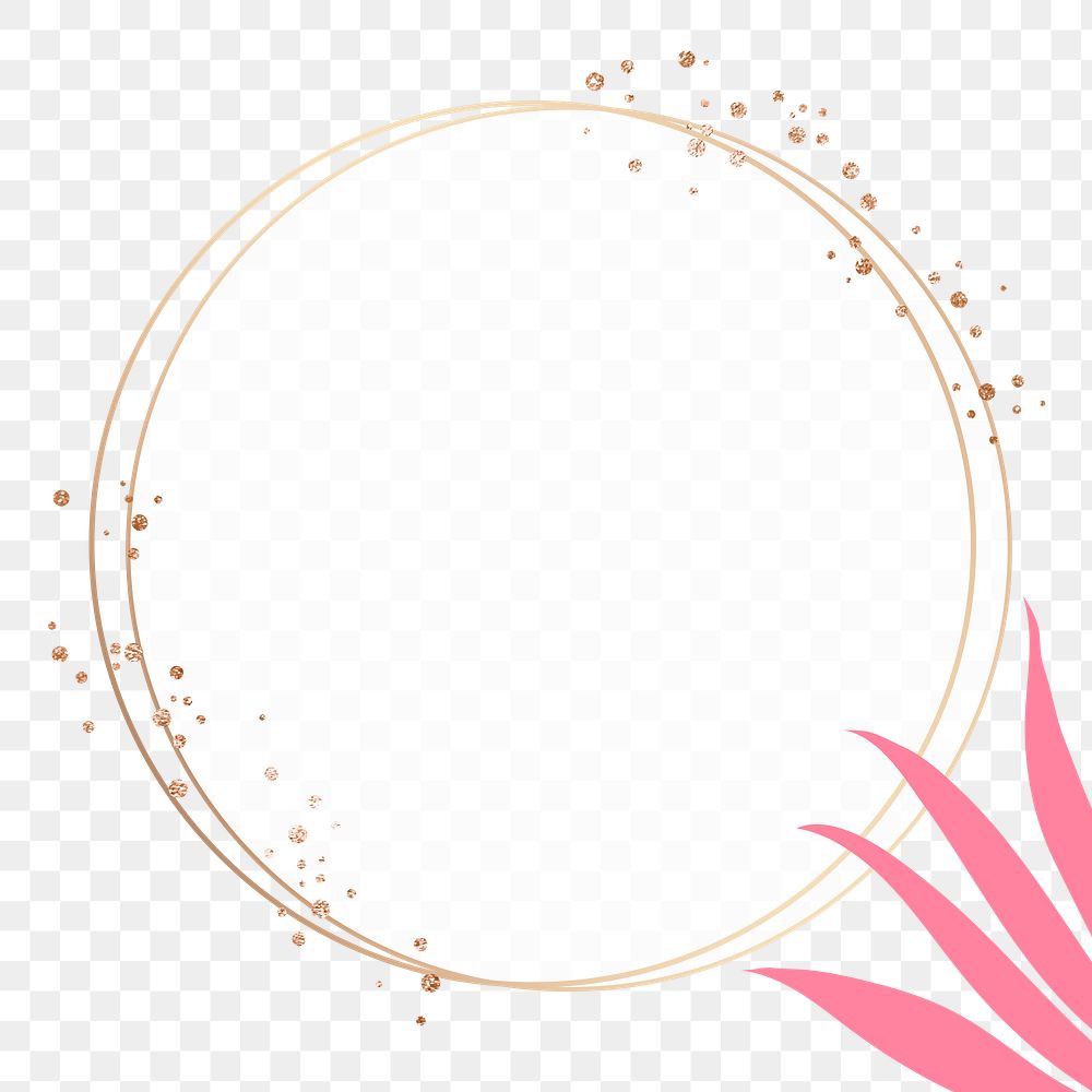 PNG frame round gold circle with pink leaves