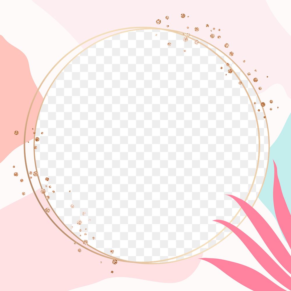 PNG frame round gold circle with pink leaves
