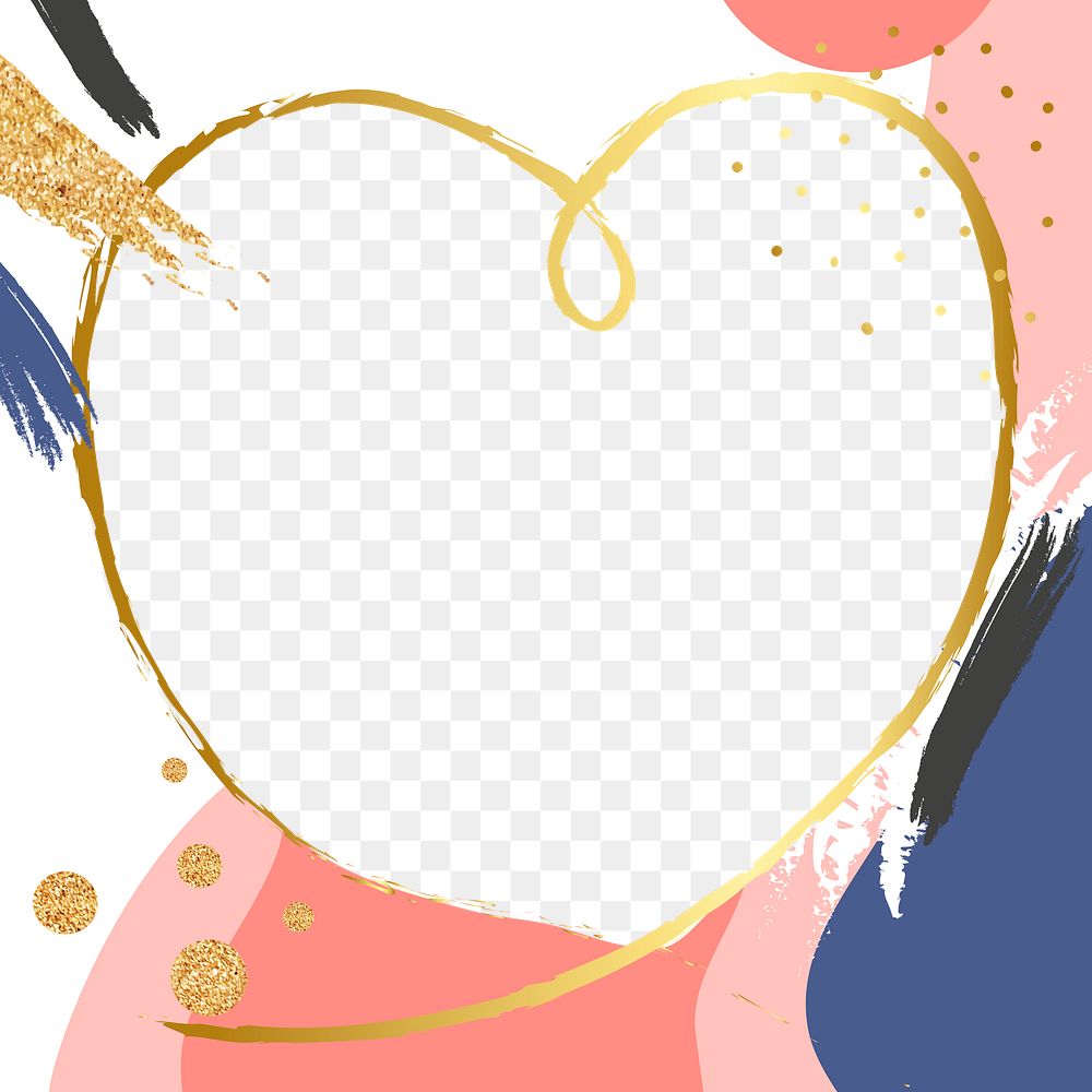PNG heart frame in gold with Memphis design