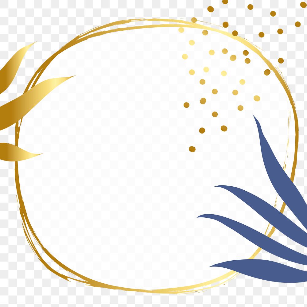 Frame png in fancy gold and blue botanical design