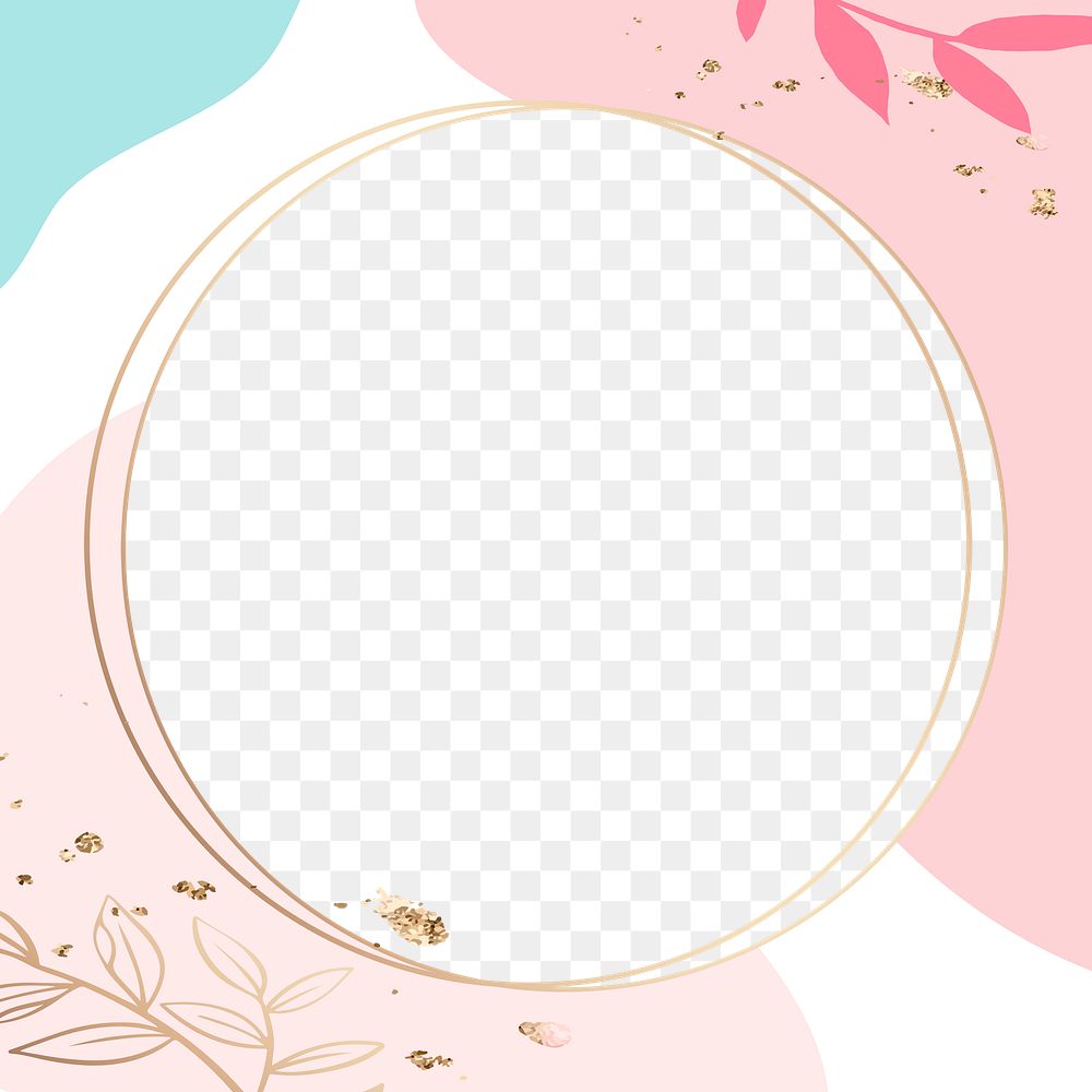 PNG frame round gold circle with pink leaves