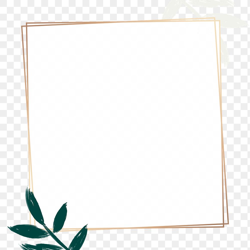 Frame png in Memphis style with cute green leaves