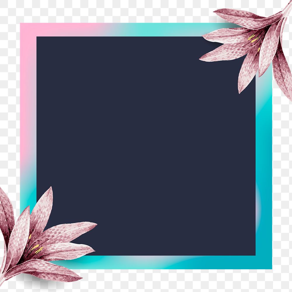 PNG gradient frame in pink with flowers and dark background