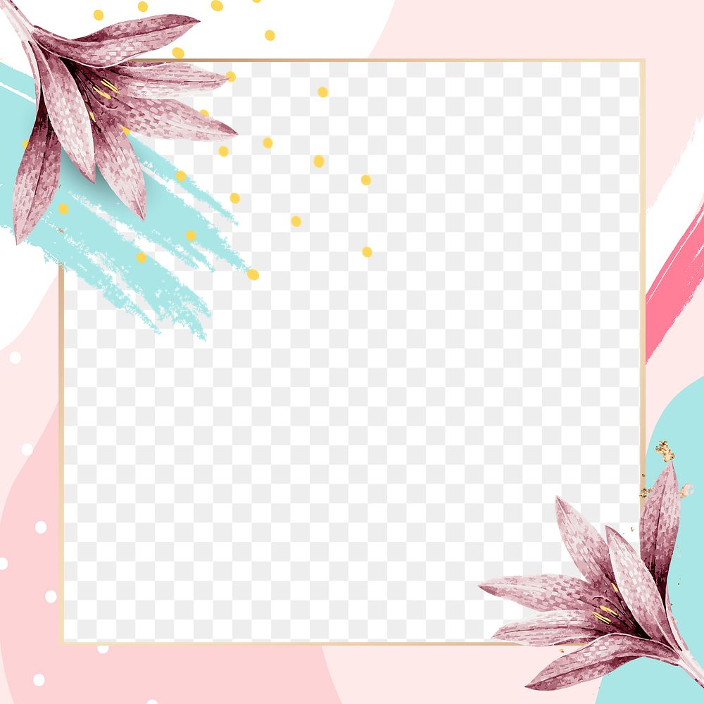 Png frame pastel pink Memphis design with pink flowers