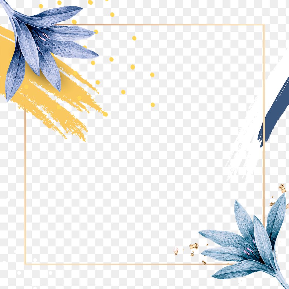 Png frame blue flowers on yellow 