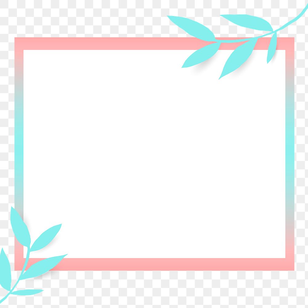 Png botanical frame in blue and pink on transparent background