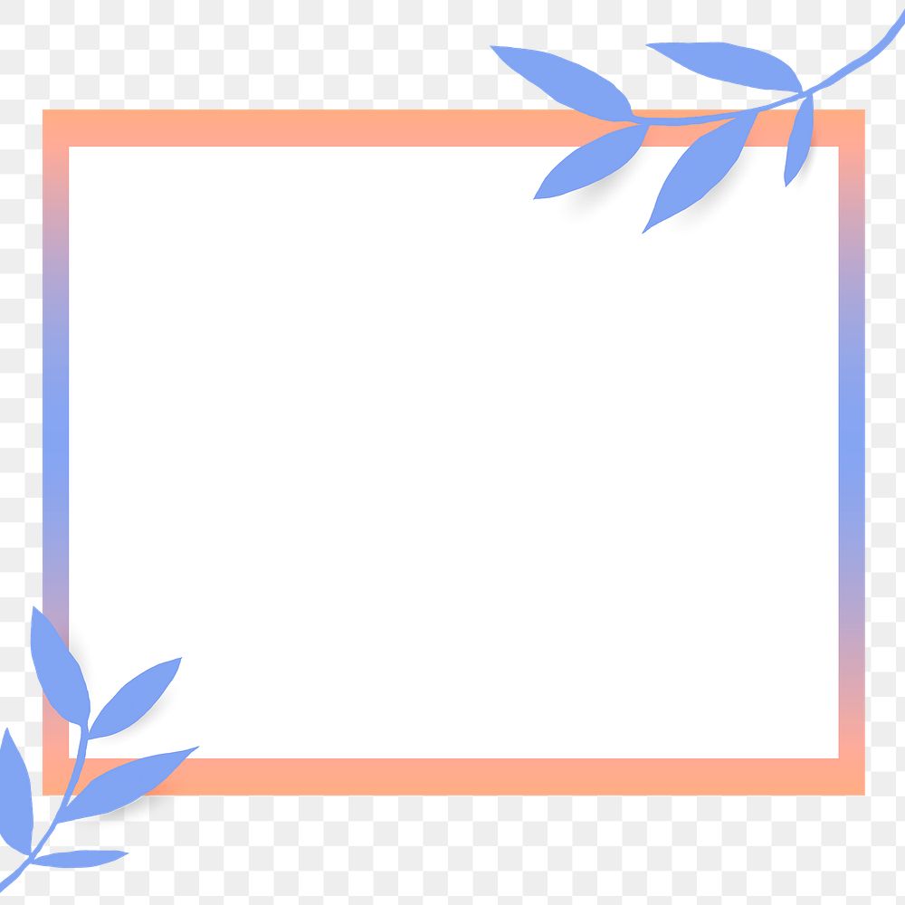 Pastel png rectangle frame with blue leaves
