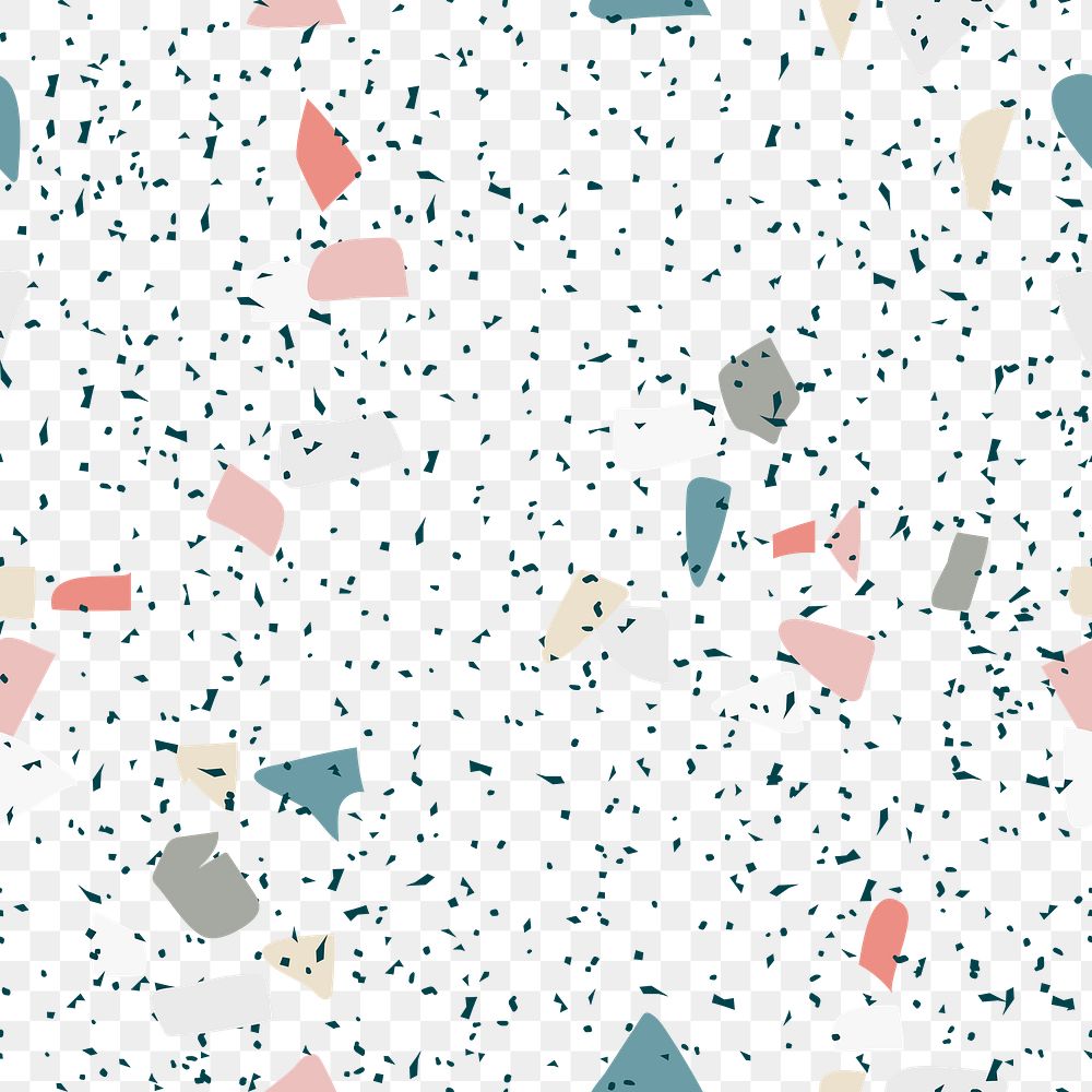 Terrazzo png seamless transparent pattern background in speckled colorful pattern