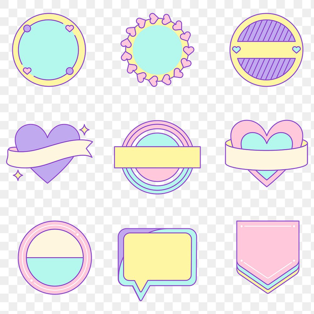 Png sticker in cute pastel set illustration