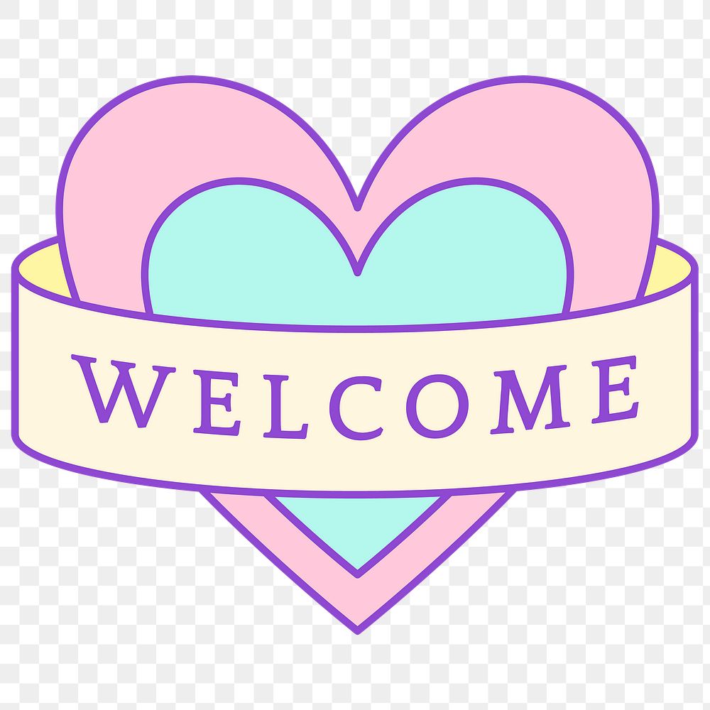 Png heart-shape sticker with welcome text