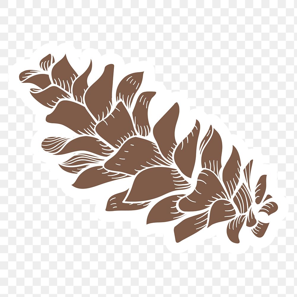 Brown foxtail pine cone sticker with a white border design element