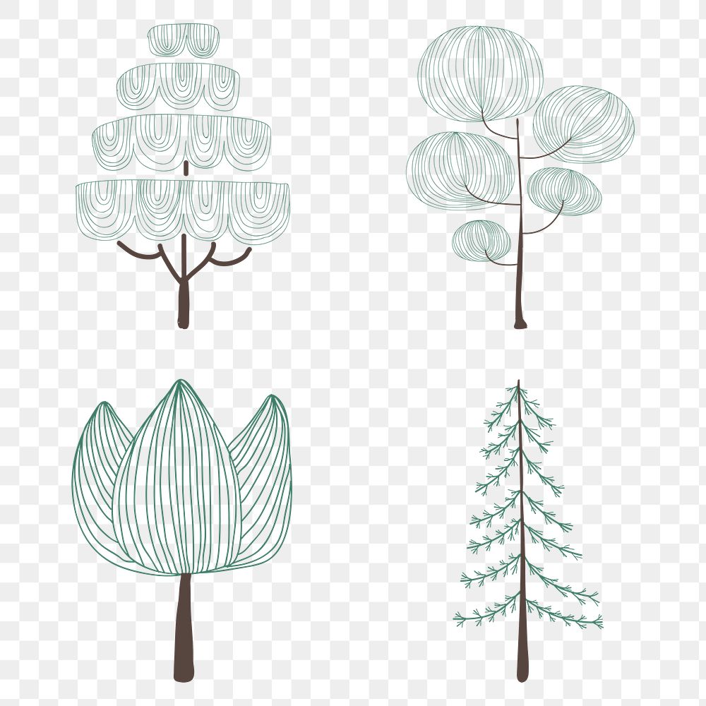 Cute pine tree sticker design element set