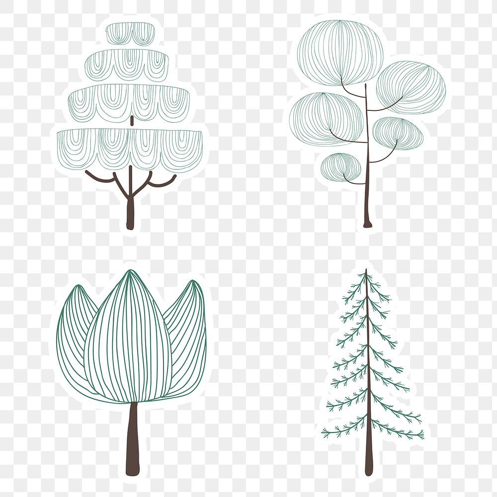 Cute pine tree sticker with a white border design element set