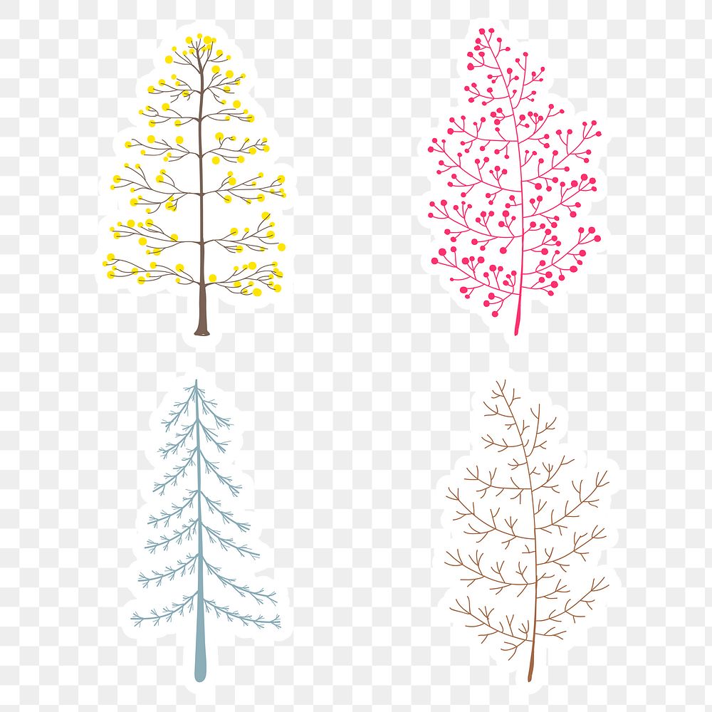 Cute pastel pine tree sticker with a white border design element set